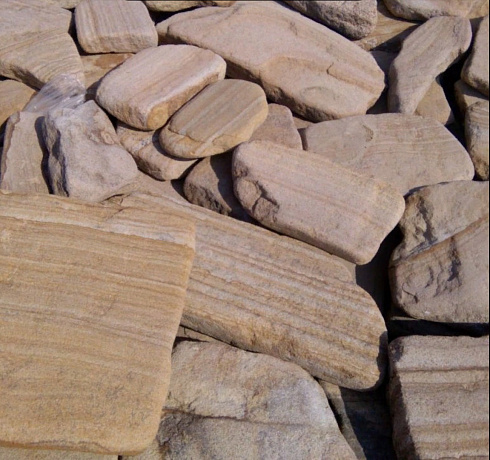 Kamenclub.ru: Песчаник пластушка галтованный желтый с рисунком (3 см)  купить в Екатеринбурге плитняк - пластушка желтый песчаник 21000 руб/м3   фото КАМЕНЬ КЛУБ