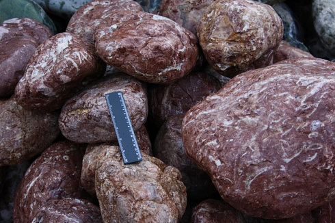 Kamenclub.ru: Розовый валунчик фр.100-300 мм.  купить в Екатеринбурге крупный природный камень розовый, серый молочный красный речной галечник природный 7850 руб/т   фото КАМЕНЬ КЛУБ