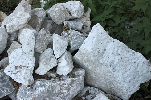 Kamenclub.ru: Мраморизированный известняк фр. 100-500 мм.  купить в Екатеринбурге известняк серый белый темно-серый сероватый валун природного образования окатанный 10500 руб/т   фото КАМЕНЬ КЛУБ