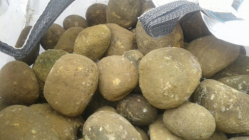 Kamenclub.ru: Песчаник ядра, фр. 100-300 мм  купить в Екатеринбурге песчаник бежевый серый рыжий речная галька 5 000 руб/т   фото КАМЕНЬ КЛУБ