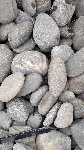Kamenclub.ru: Галька речная окат (темно-серая) фр. 70-150 мм. купить  в Екатеринбурге галька речная темно-серая, синяя, серая речная галька округлая  8000 руб/т   фото КАМЕНЬ КЛУБ